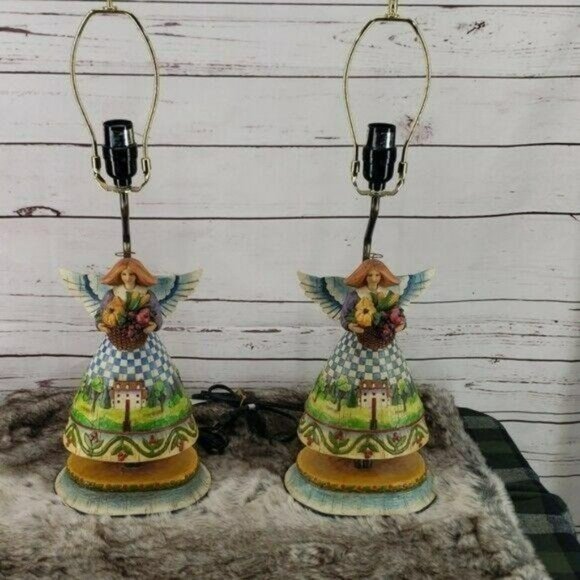 Jim Shore Harvest Angel Lamp Heartwood Set 2‎ Piece No SHADE - Picture 2 of 8